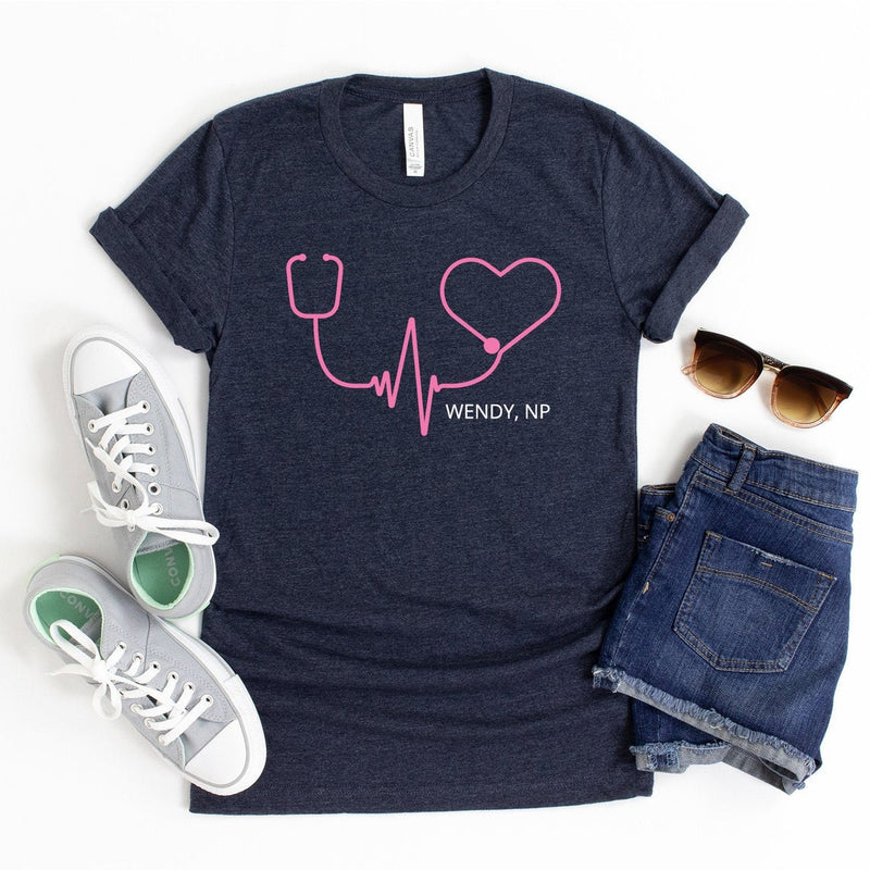Stethoscope Heartbeat Customized Nurse T-Shirt
