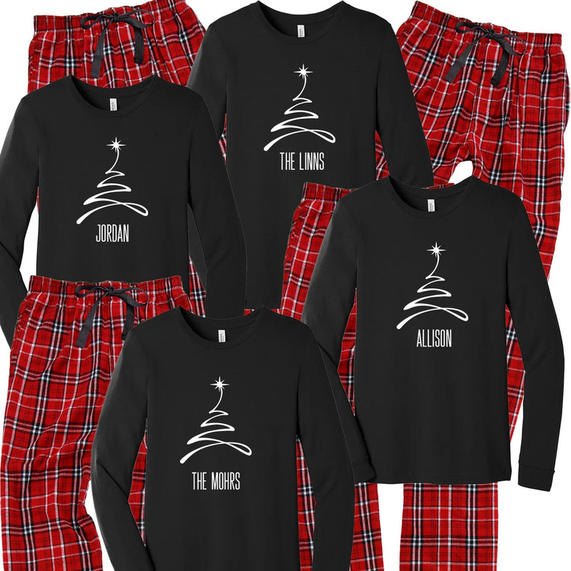 Personalized Matching Family Pajamas - Swirly Christmas Tree
