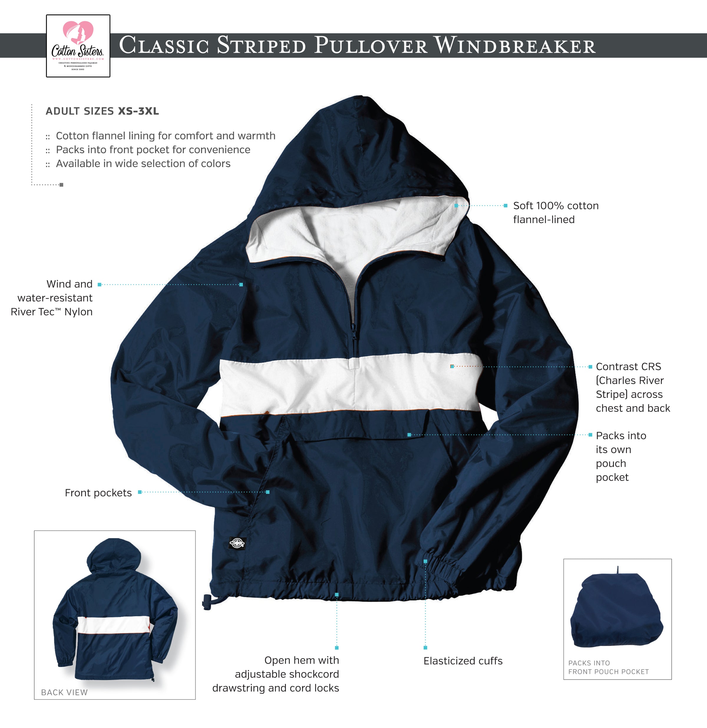 Cotton Sisters Monogrammed Striped Windbreaker